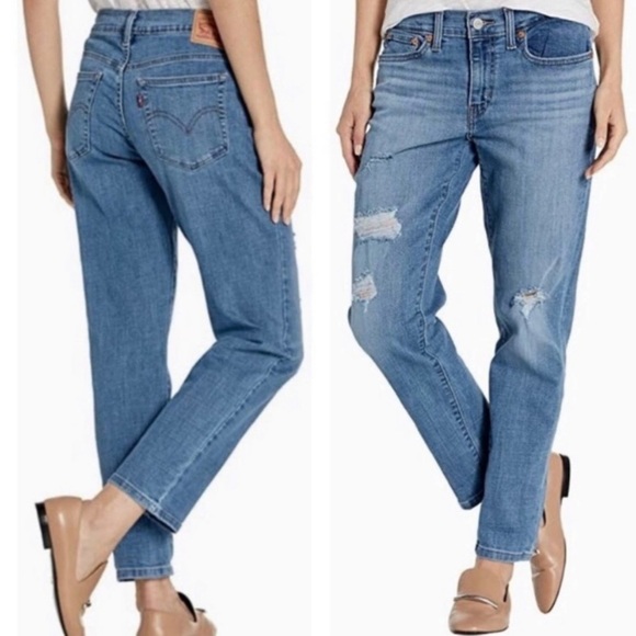 LEVI’S Sculpt Boyfriend Fit Tapered Leg Jeans NWT 33/16 Relaxed distressed - Picture 2 of 13
